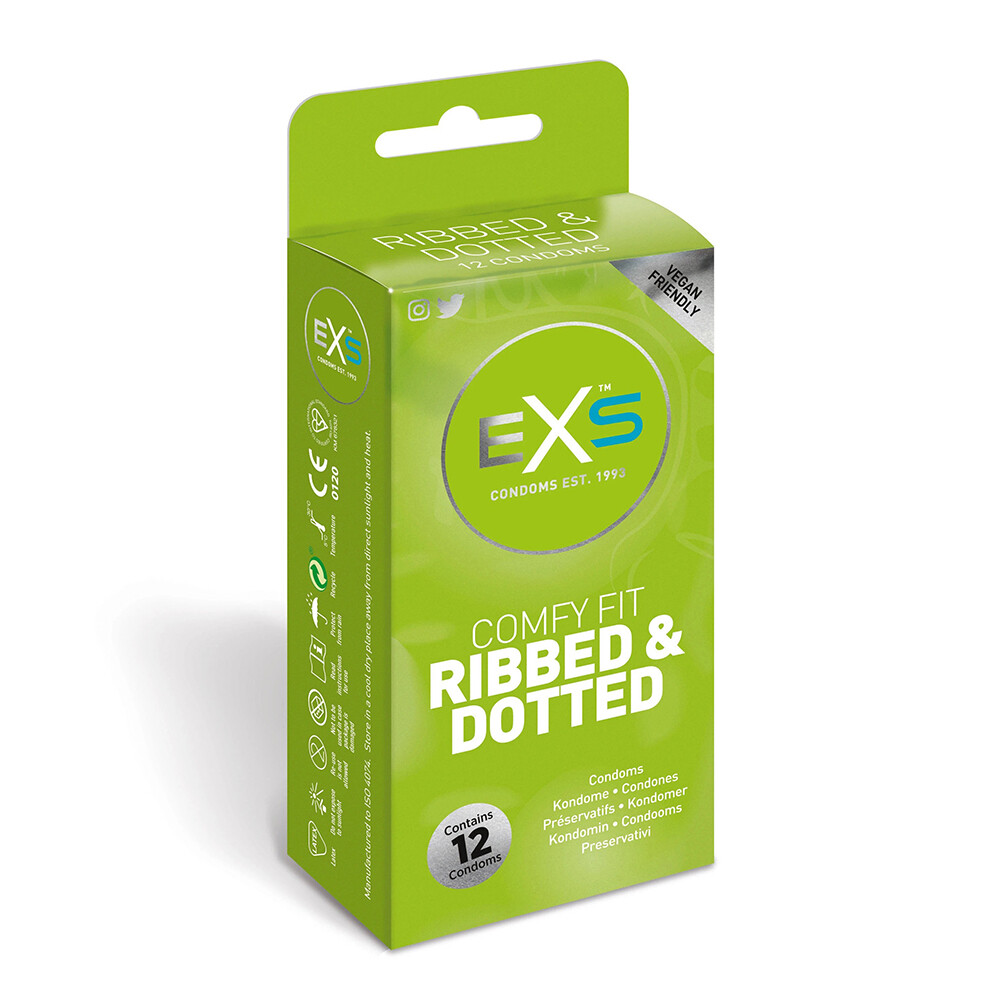 1000233x1.jpg EXS Comfy Fit Ribbed and Dotted Condoms 12 Pack - Image 1