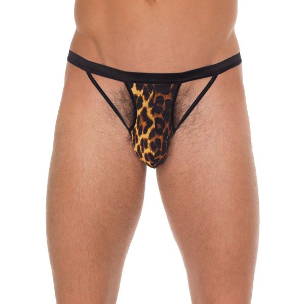 1947x1.jpg Mens Black GString With Black Straps To Animal Print Pouch - Image 1
