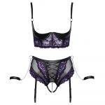 Cottelli Quarter Cup Bra, Suspender Briefs And 2 Handcuffs - Image 4