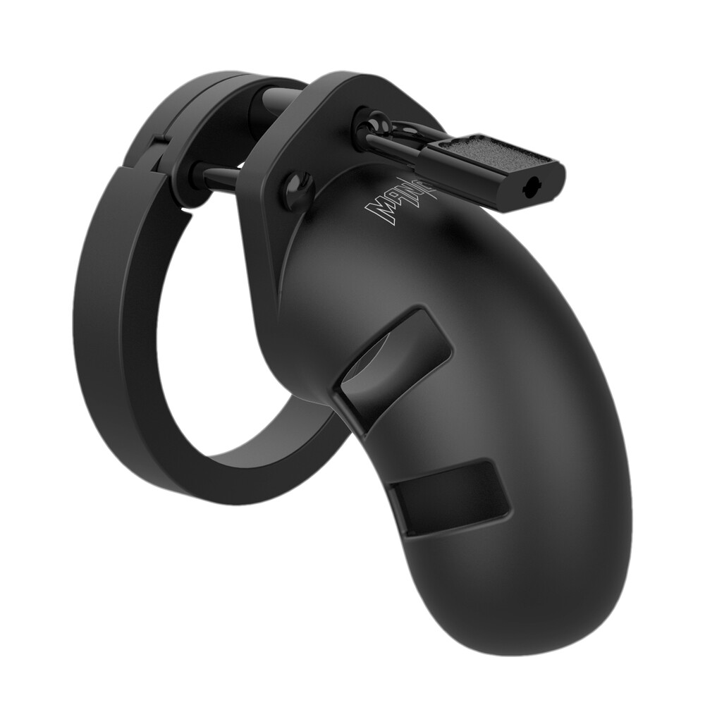 MCG020BLKx1.jpg Man Cage 20 Male 3.5 Inch Black Silicone Chastity Cage - Image 1